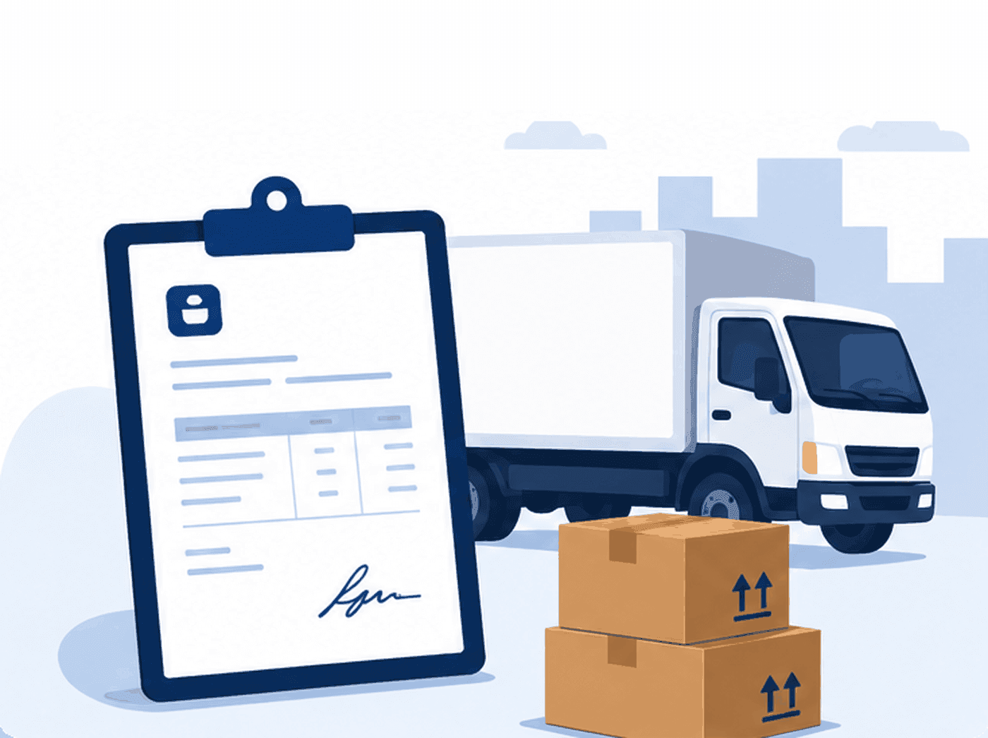 Nota de remisión junto al camión con la mercadería lista