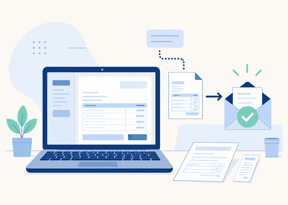 Factura electrónica emitida desde la computadora y enviada por correo